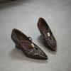 Johnature Retro Pointed Toe High Heels Versatile Genuine Leather And Comfortable Coarse Heels Women's Shoes