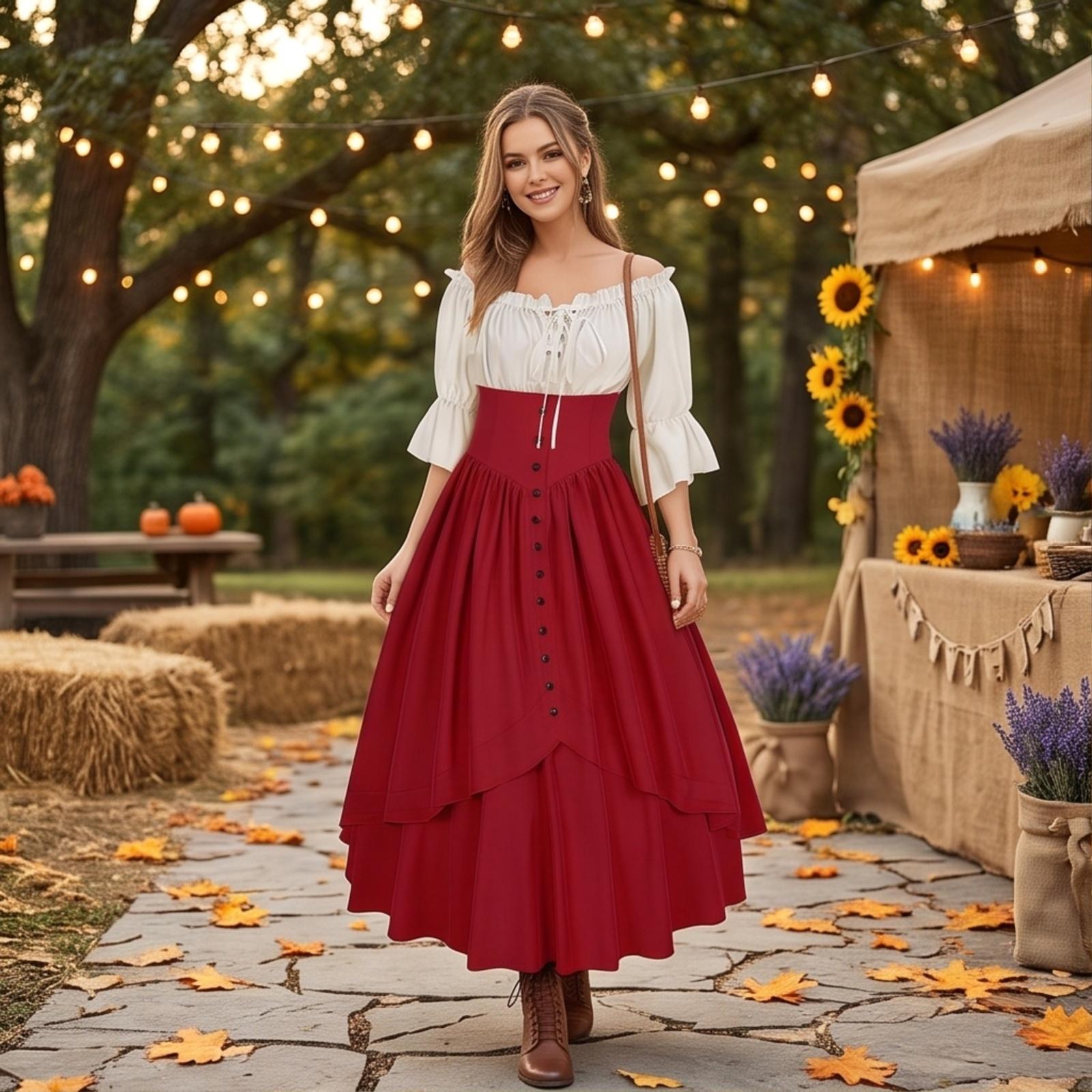 Women s Lace Two-Piece Top and Skirt Set for Halloween Costume XL винный