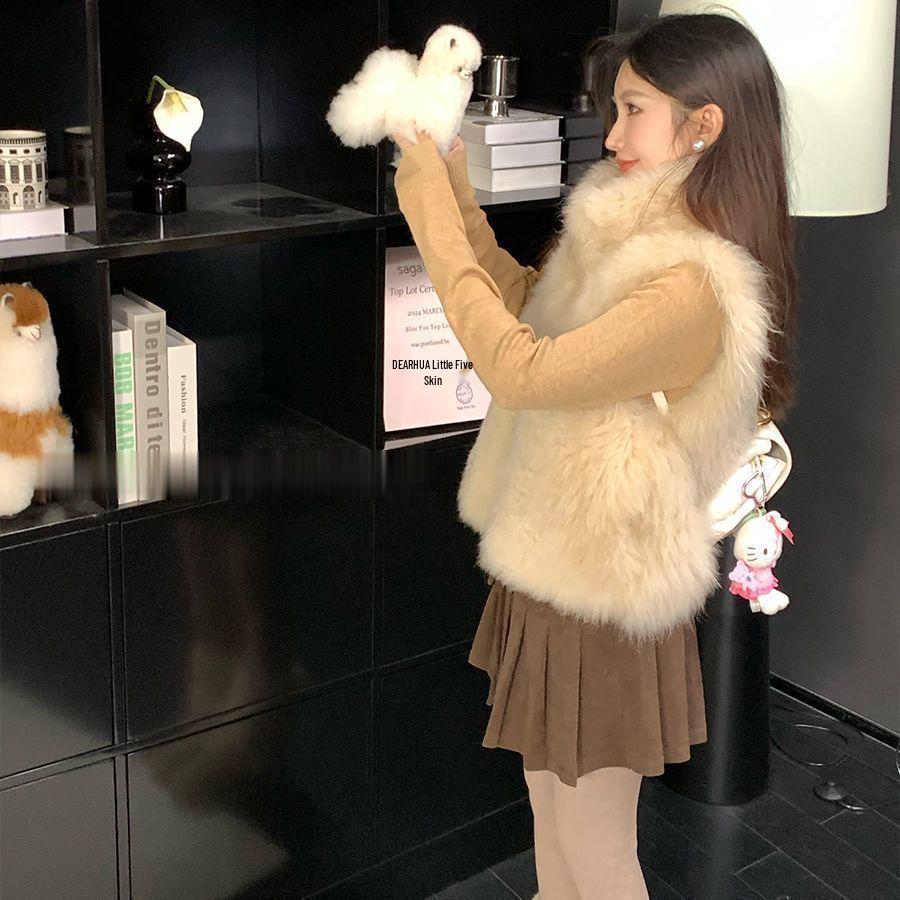 Marshmallow Faux Fox Fur Vest - Chenille Spandex Blend