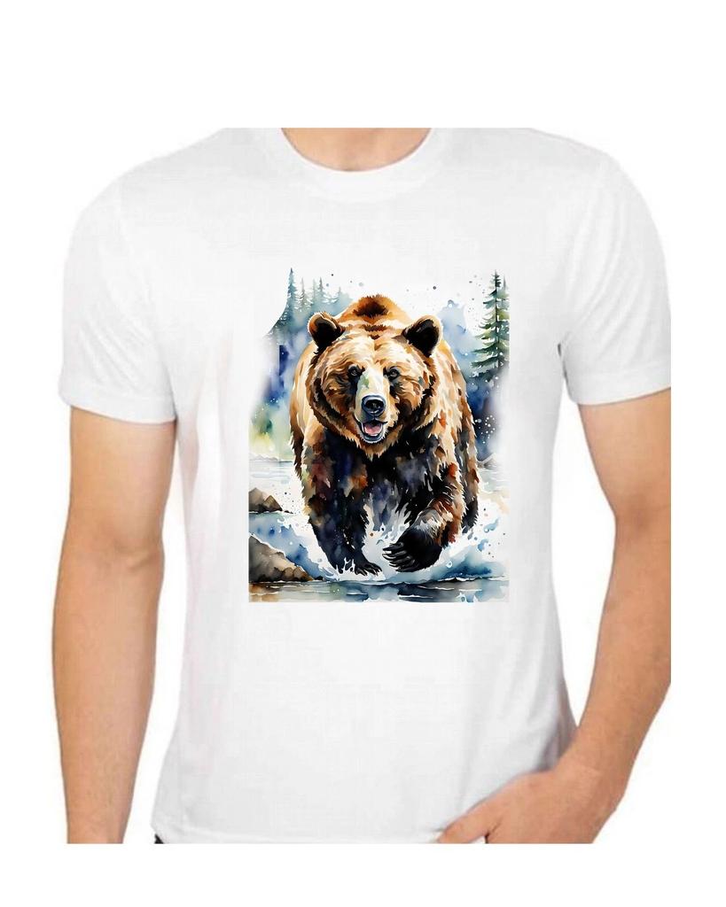 Grizzly Bear Art T-Shirt for Mens Apparel Short Sleeve Clothing
