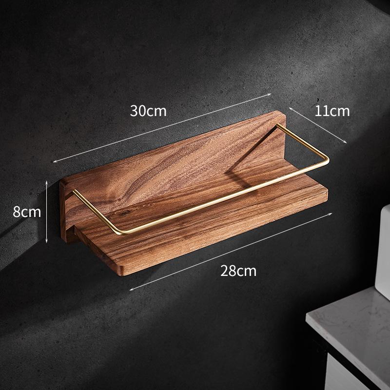 Solid Wood Bathroom Shelf Wall Mounted Toilet Storage Rack Towel Rack Toiletry Counter Bathroom Makeup Storage Rack Hook Bar