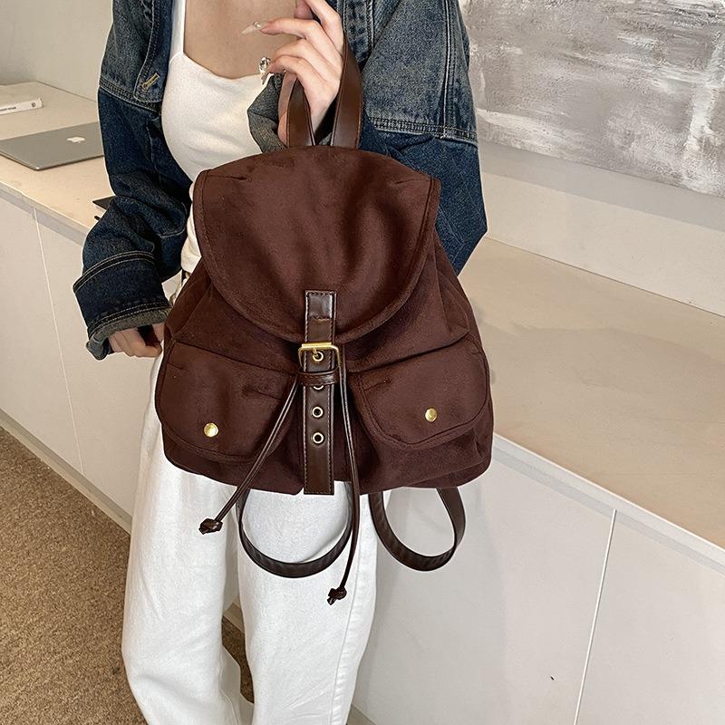 Suede Backpack Bag Women's Autumn New Fashion Retro Backpack Large Capacity Bucket Bag