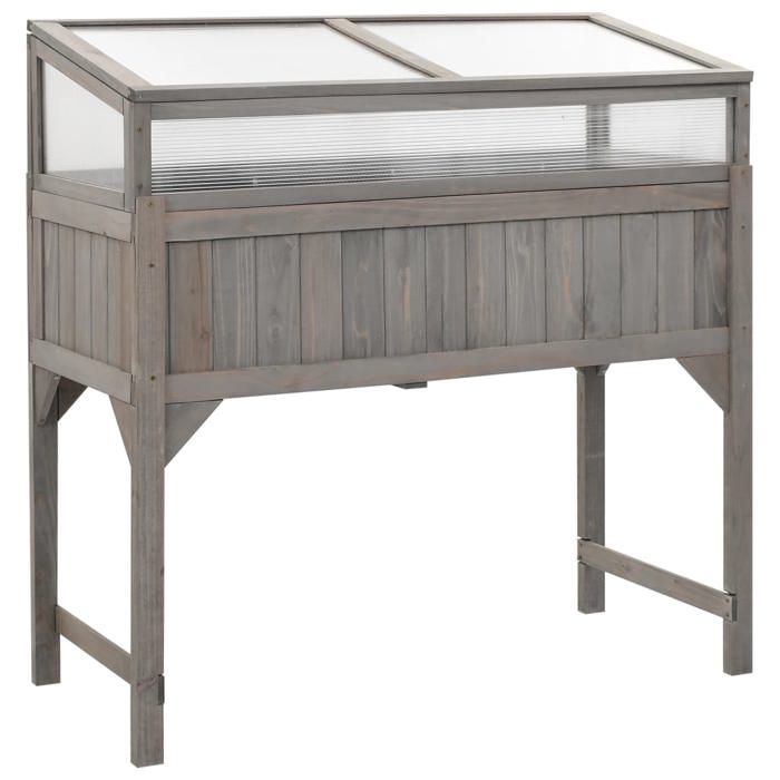 VidaXL Bois de Sapin Massif Lit Surélevé avec Serre Jardinière Bac à Fleurs Pot de Plantes Lit de Plantation Jardin Terrasse 316472