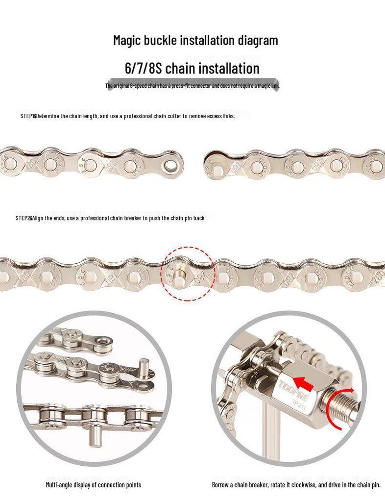 ENLEE Rustproof Electroplated Chain with Magic Buckle for 8-12 Speed Mountain & Road Bikes