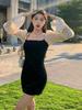 French Chic Puff Sleeve Little Black Dress - Elegant Slimming Style for Women
