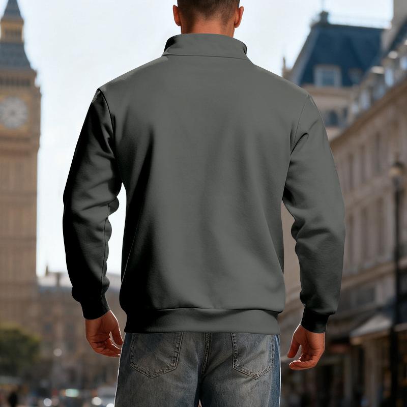 Plus Size Winter Fleece Half Zip Stand Collar Pullover Sweatshirt Men Solid Color Casual Hoodie