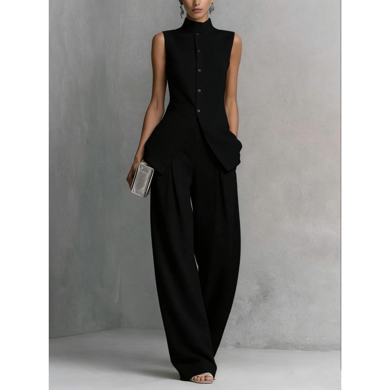 European-American Cotton Linen Drape Sleeveless Shirt & Long Pants Fashion Set