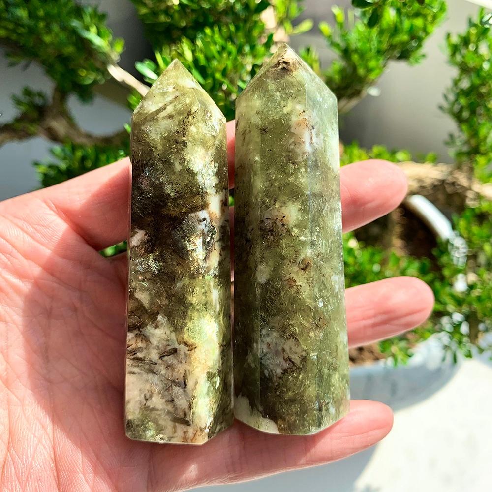 Green Mica Column Polished Crystal Craft Collectible Home Decor Tabletop Ornament-CrystalHola