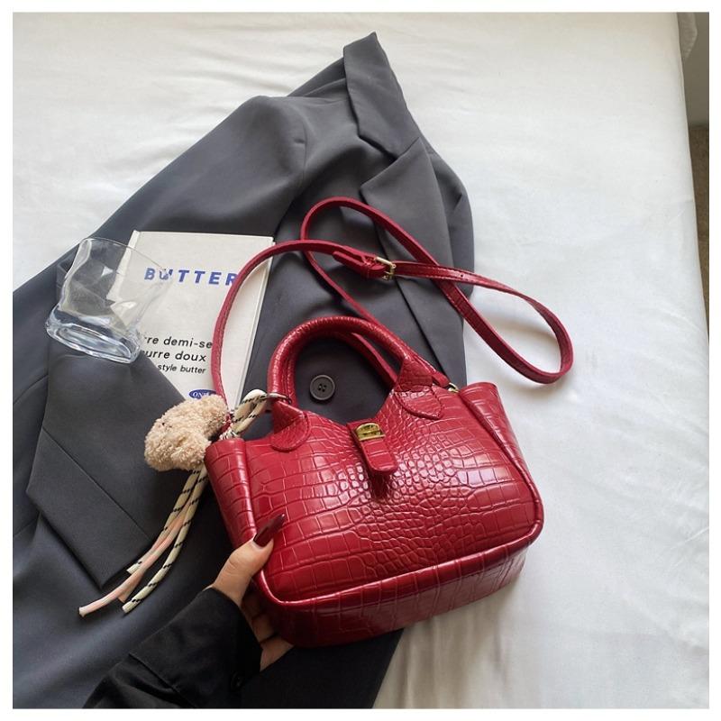 

Simple hand carrying bucket bag fashionable stone pattern high texture women s shoulder bag commuter women s messenger bag красный