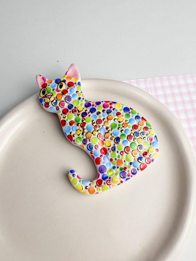1PC Colorful Cute Cat Bronzing Relief Refrigerator Sticker Creative Cute Cat Home Decoration Refrigerator Sticker