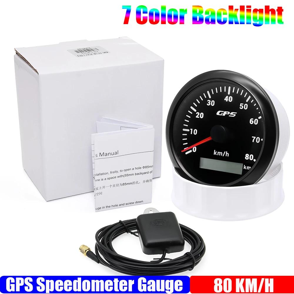 ZMFJH Auto Car 85MM GPS Speedometer Gauge with Antenna 7 Color LED Odometer Mileage 30-200KMH Speed Meter Marine Boat Waterproof