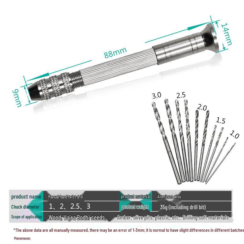 Mini Hand Twist Drill - Manual Wood, Amber, Olive Core Puncher DIY Tool
