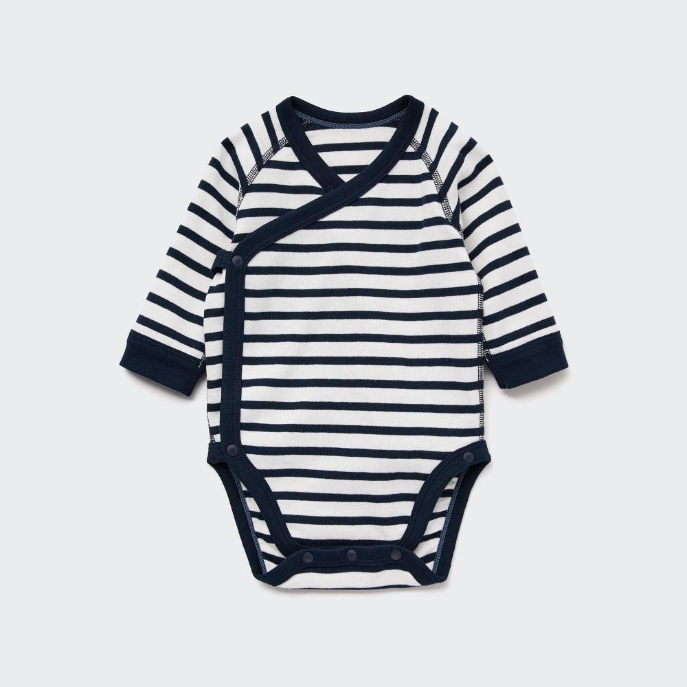 Uniqlo Japan Bodysuit  Bordered  Long Sleeves  Open Front 