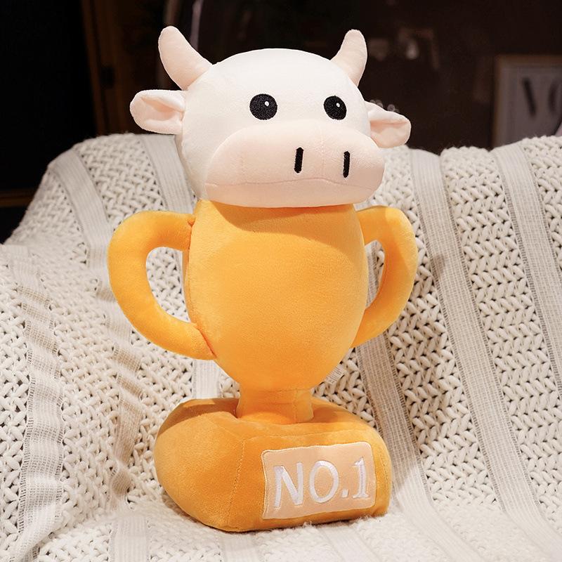 Creative Trophy Sand Carving Cow Cup Doll Plush Toy Shark Cup Doll Cow Beer Trophy Pillow Gift Company Award