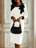 New Style Goddess Bow-Detailed Bodycon Color Block Office Dress for Women
