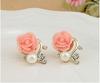 Korean Fashion Zircon Exaggerated Earrings New Style Korean Women Ol Pink Rose Imitation Pearl Crystal Earrings Wholesale