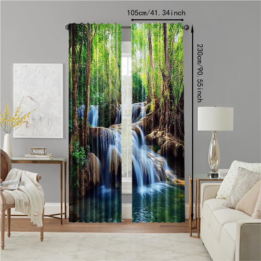 2Pcs Natural Landscape Print Window Curtain Rod Pocket Design For Easy Installation Decorative Curtains For Living Room Bedroom