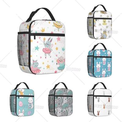 Ballerina Animal Hand Drawn Portable Lunch Bag for Women/Men Insulated Reusable Cooler Lunch Box for Office Work School