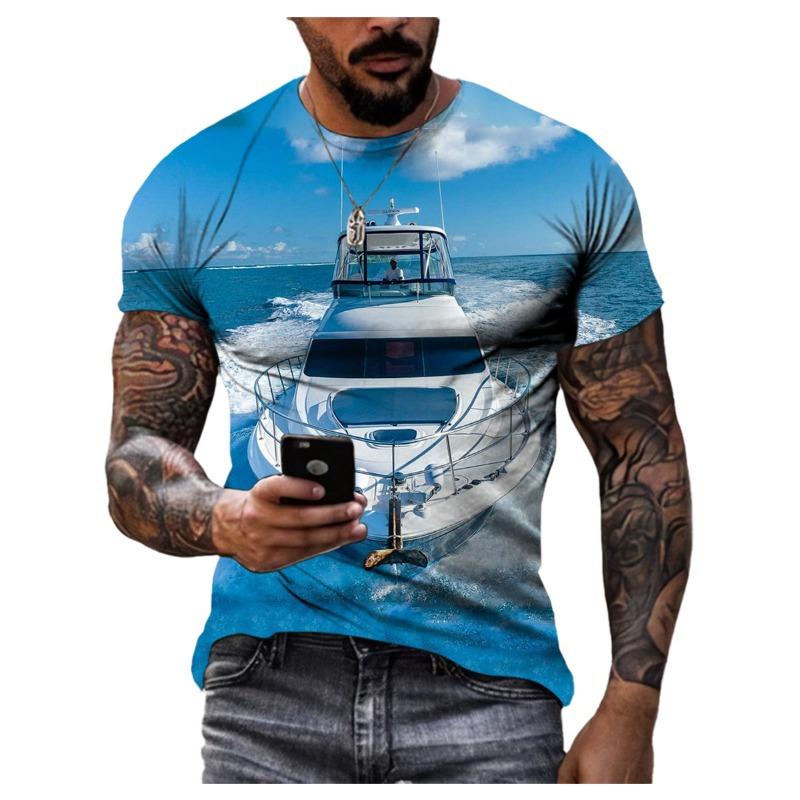 

Новая летняя мужская футболка с рисунком яхты и парусника, 3D-принт, индивидуальный морской пейзаж, крутая, быстросохнущая, с коротким рукавом, модный топ с круглым вырезом 3XL
