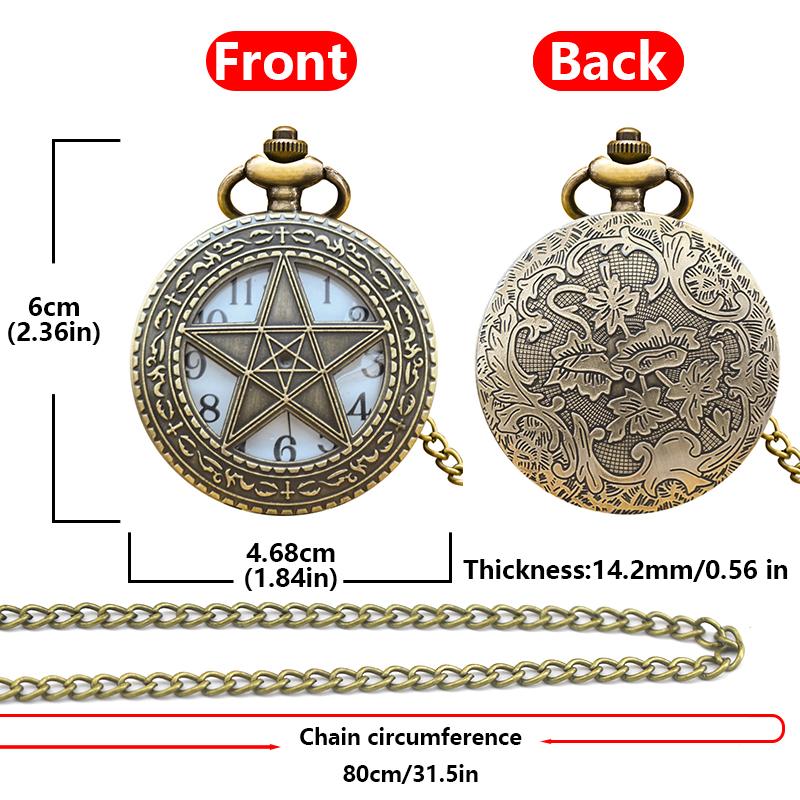 Vintage Bronze Clamshell Pentagram Hollow Carving Male Female Gift Quartz Pocket Watch