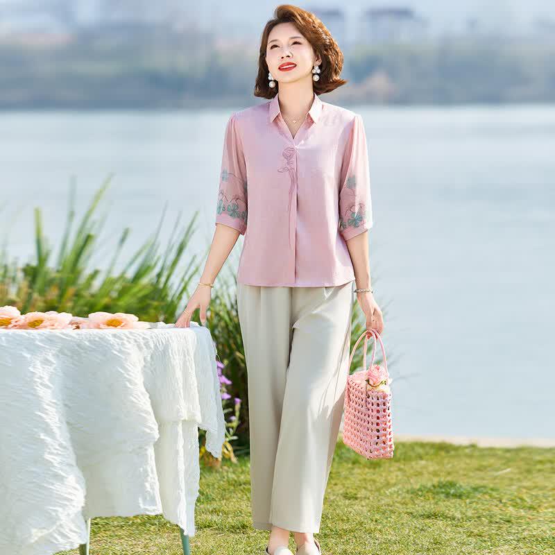 PaSiTe Summer Elegant Floral Print Mother's Two-Piece Set