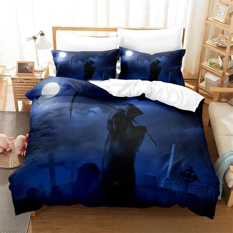 Dark Grim Reaper Bedding Set,Duvet Cover Comforter Bed Set Quilt Cover Pillowcase,King Queen Twin Size Boys Girls Adultse