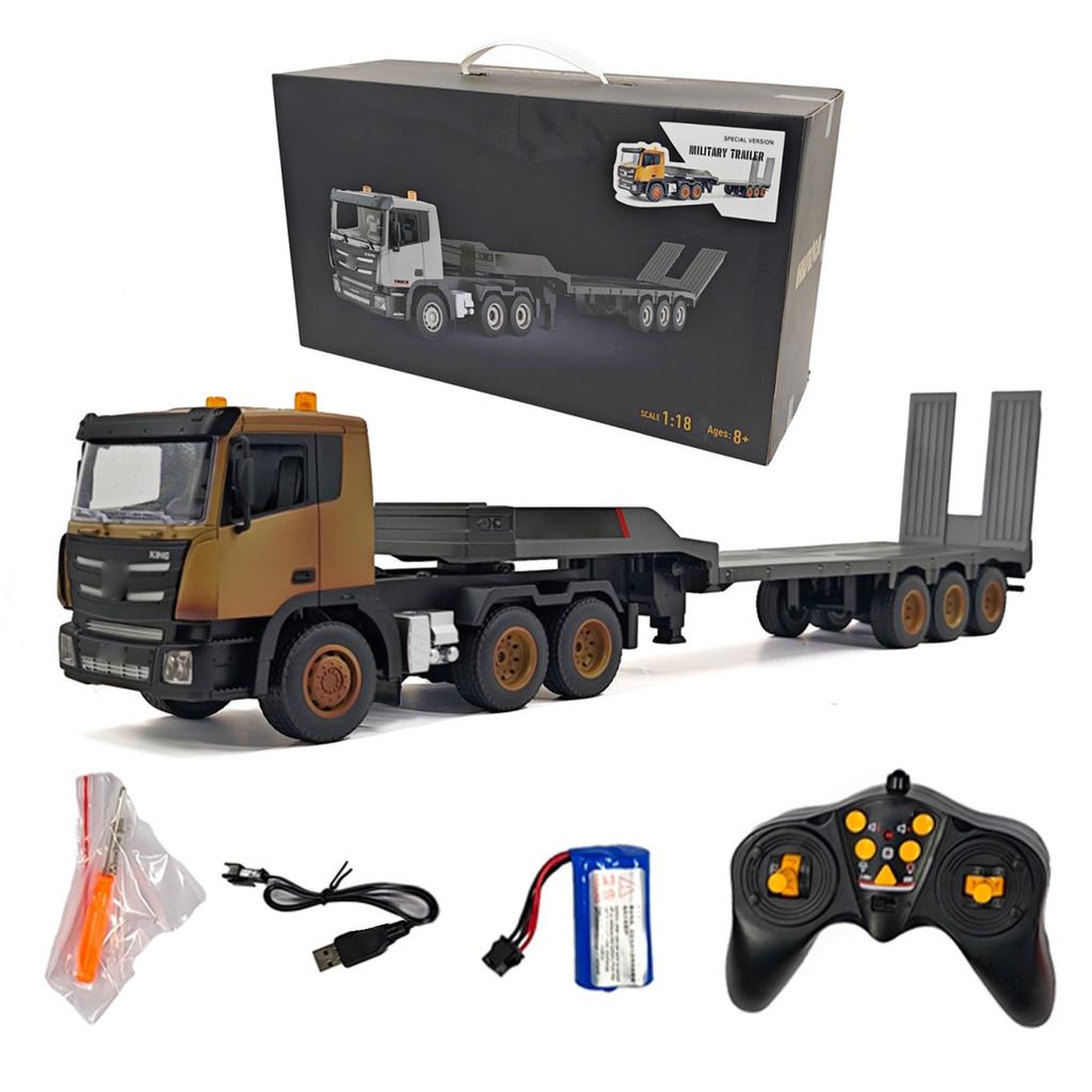 1Celsius18 Scale Remote Control Flatbed Truck 9 Channel RC Construction Vehicle with Detachable Trailer