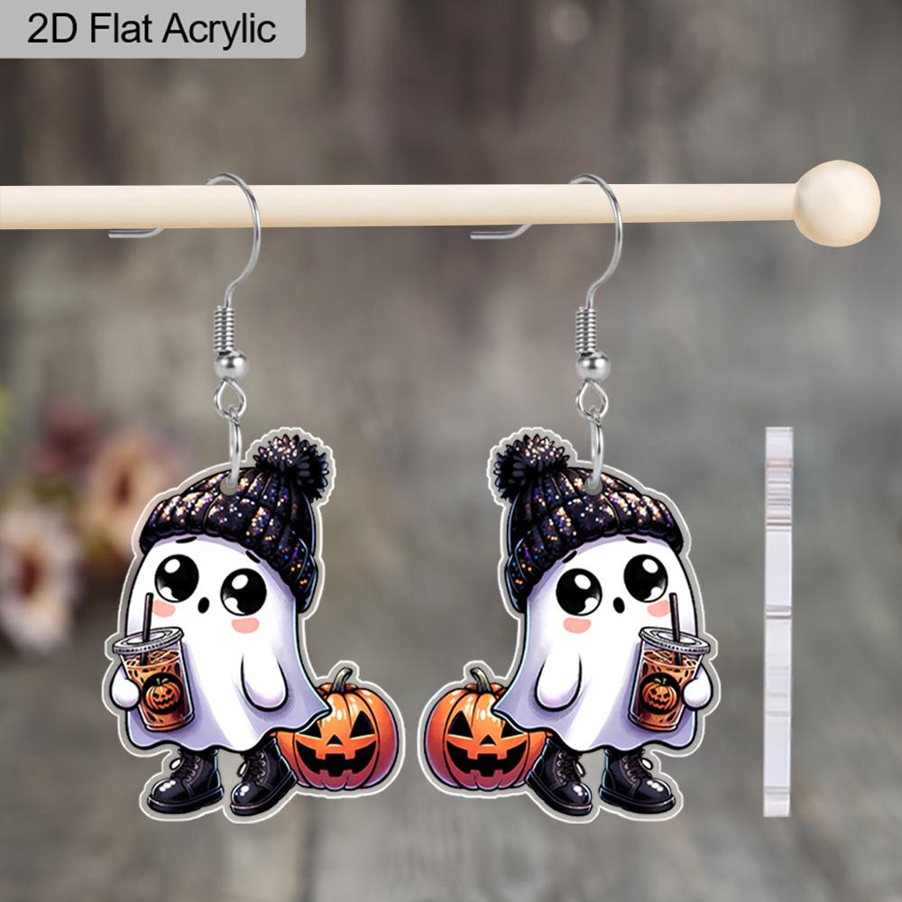 Halloween Geschenk Acryl Damenmode Hängeohrringe, Ohrringe im Geister-Kürbis-Design, Schmuck für Damen für den täglichen Gebrauch und die Feiertagsparty