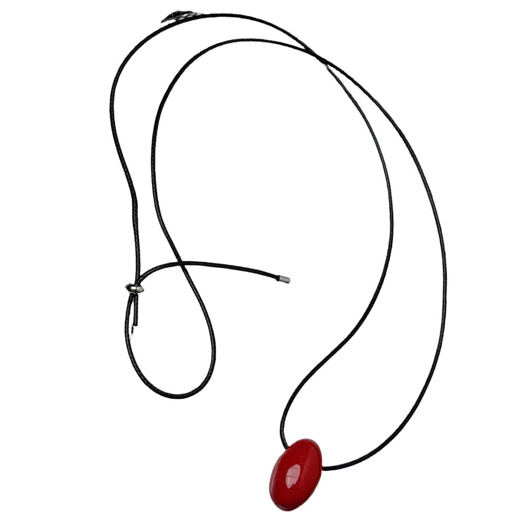 Chic Agate Ball Pendant Necklace Versatile Long Black Cord Sweater Necklace Charm with Red Agate Sphere Pendant