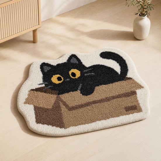 Tappeto da Bagno Peluche, Tappetino Antiscivolo Assorbente Soffice, Carino Tappetino Gatto Nero per Ingresso Camera da Letto Soggiorno