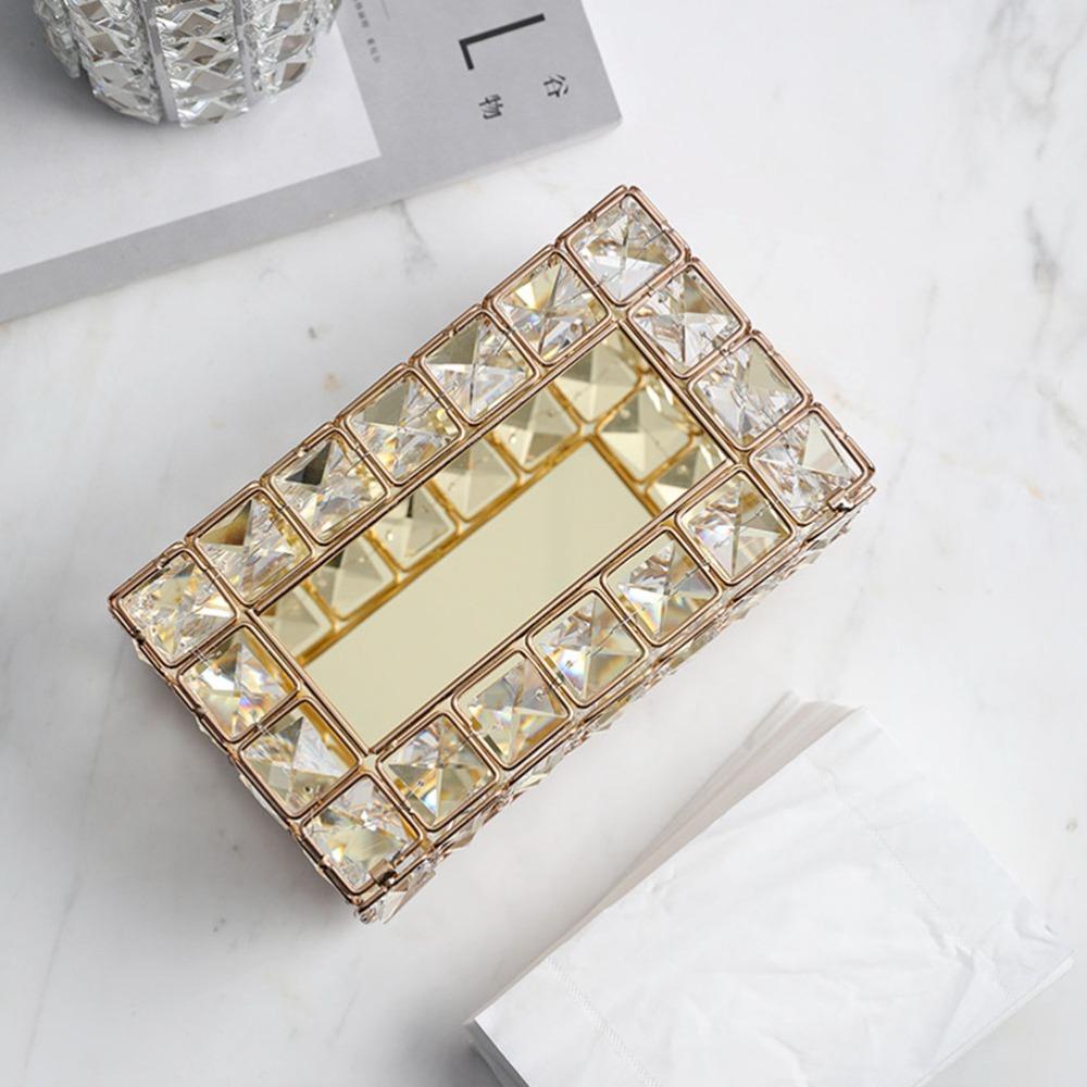 20cm*12cm*10cm Crystal Tissue Box Gold Keepsake Box Stylish Ring Holder Box  Desktop Use