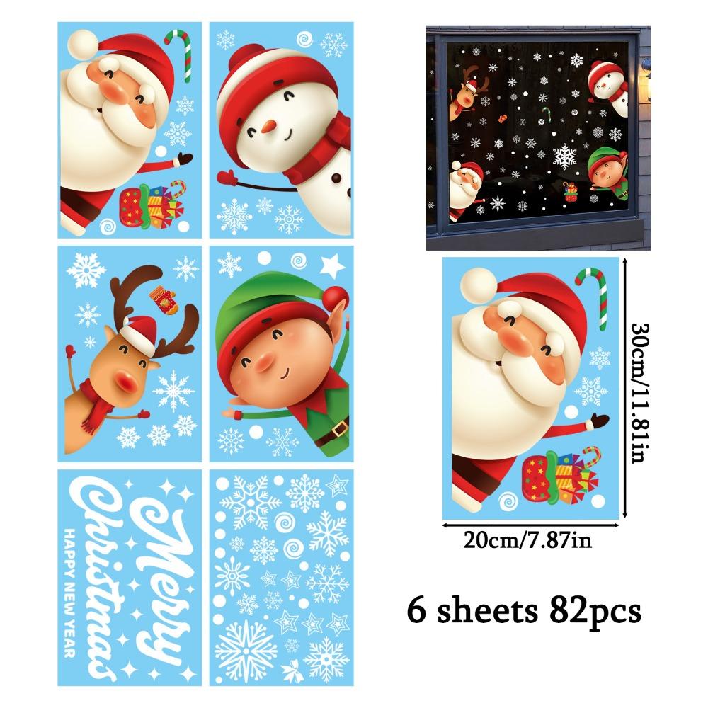 

6pcs Snowflake Window Clings Stickers for Glass Window Sticker Snowflake Santa Claus Elk Snowflake Christmas Static Cling Sticker Window Sticker 6pcs