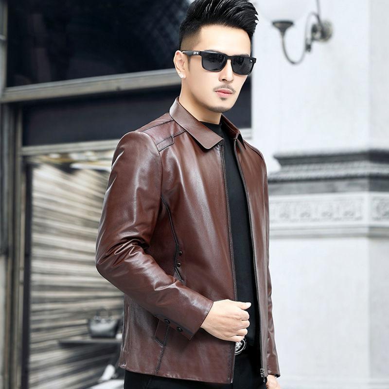 Spring and Autumn new style first-layer soft cowhide middle-aged genuine leather jacket men's lapel Korean style slim leather jacket