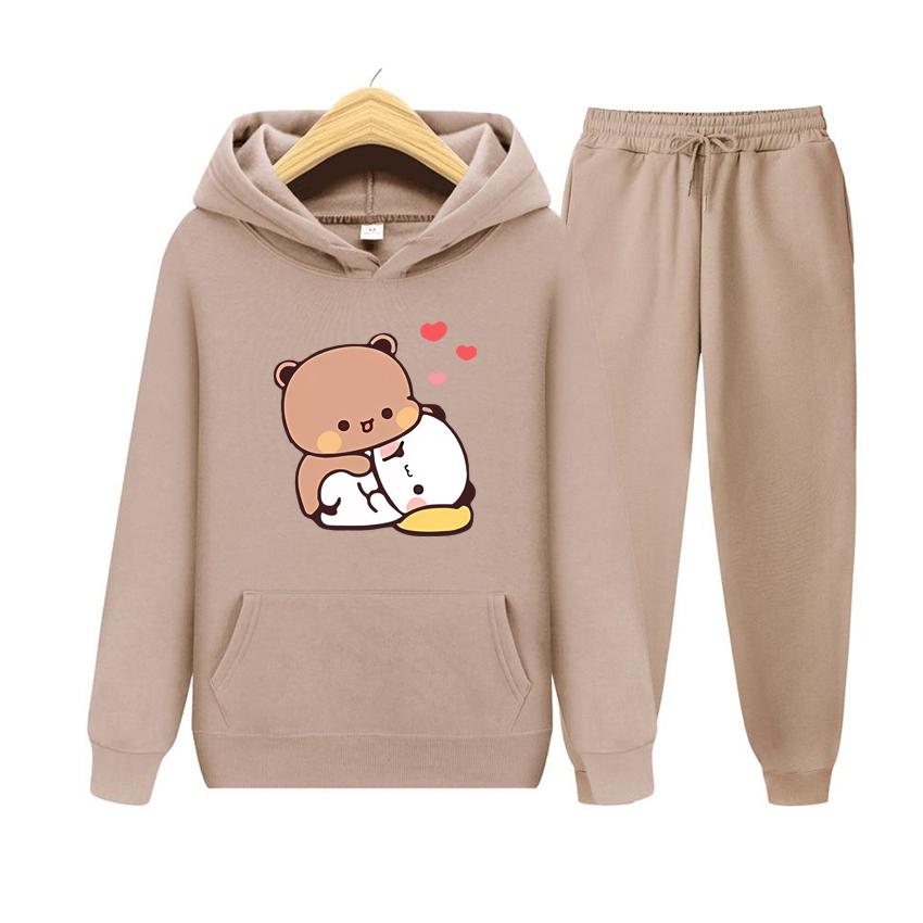 Bubu and Dudu Hoodie Love Heart Women Hoodie Set Aesthetic Graphic Kawaii Bubble Tea Hoodies Anime Sweatshirts Hoodie Set