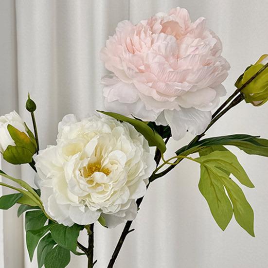 Artificial Peony Flower Faux Silk Peony Bouquet with 1 Bud Fake Floral Arrangement for Farmhouse Home Wedding Table Centerpiece
