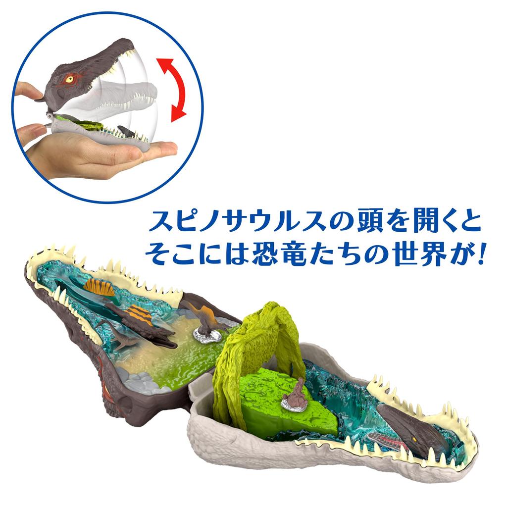 Mattel Jurassic World Micro Compact Head Assortment with Tyrannosaurus and Spinosaurus Figures for Kids, Dinosaur Minifigure Playset (2 Sets), Boxed,