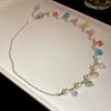 Colorful Dopamine Crystal Beaded Necklace: Water Drop Pearl Collarbone Chain, Fashionable Versatile Jewelry for Women.