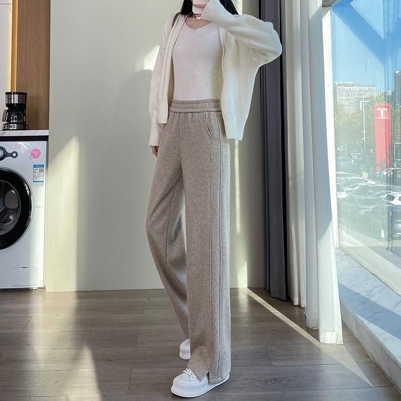 Women s Herringbone Wool Split Straight Wide-Leg Pants, Plus Velvet, Spring/Autumn 2026 Collection. L 110-120 lbs
