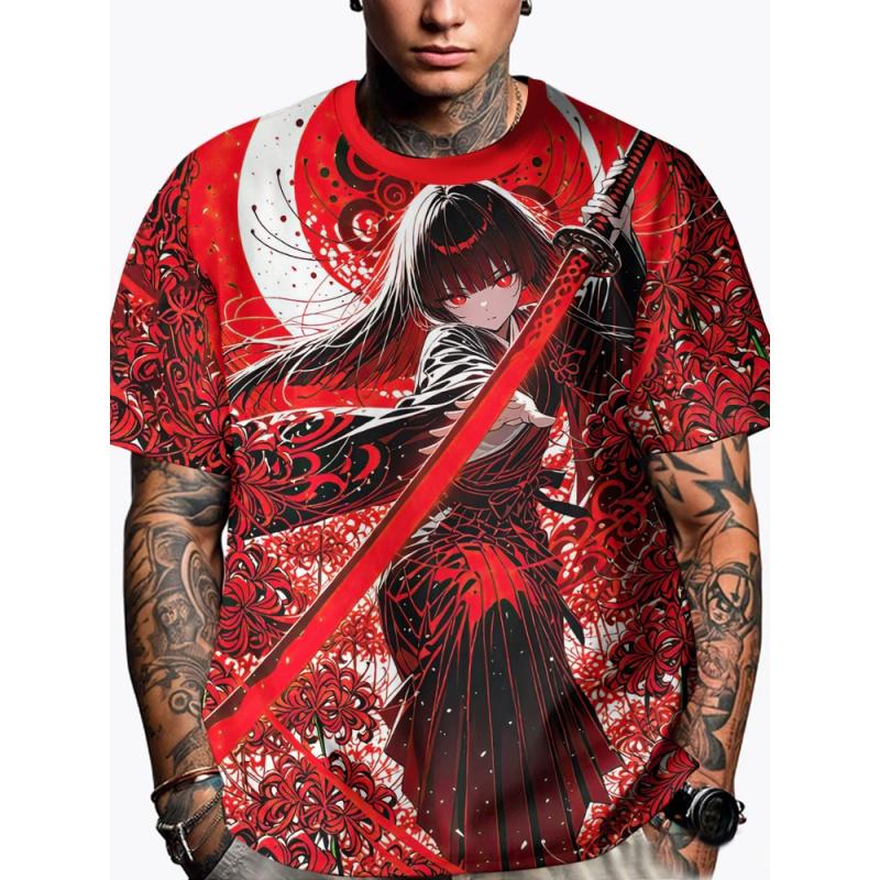 Japanese Girl 3D Print T-Shirt For Men Cool Pattern T-Shirts Summer Loose Women Short Sleeve Tees