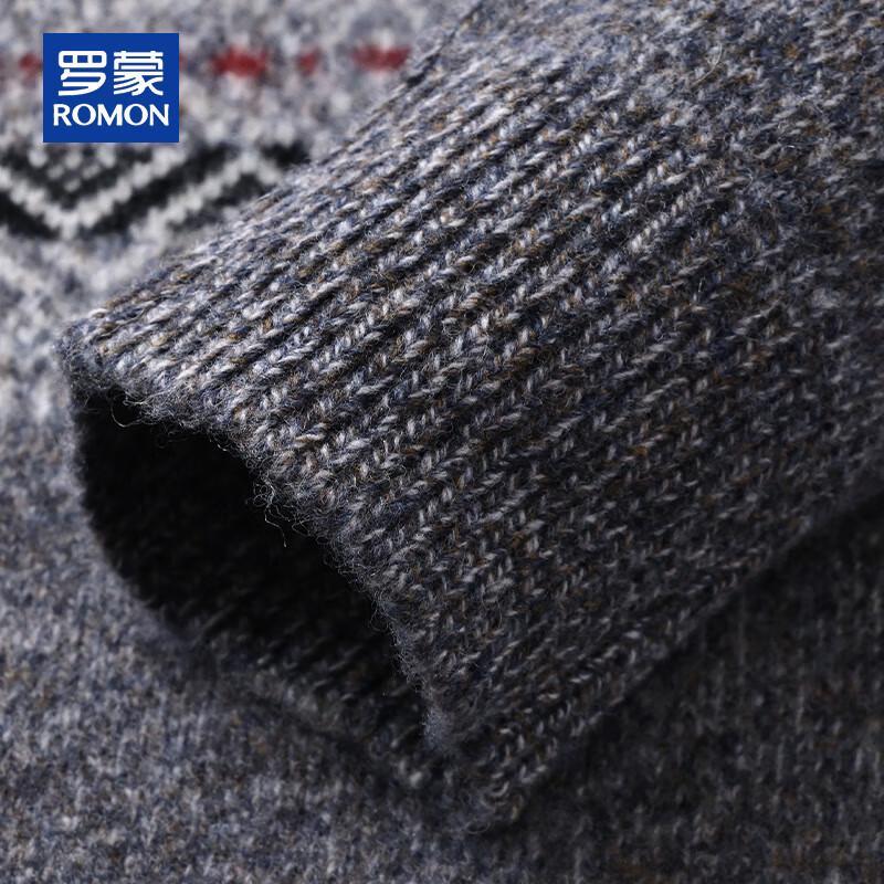 ROMON Men's Thick 100% Wool Jacquard Knit Sweater