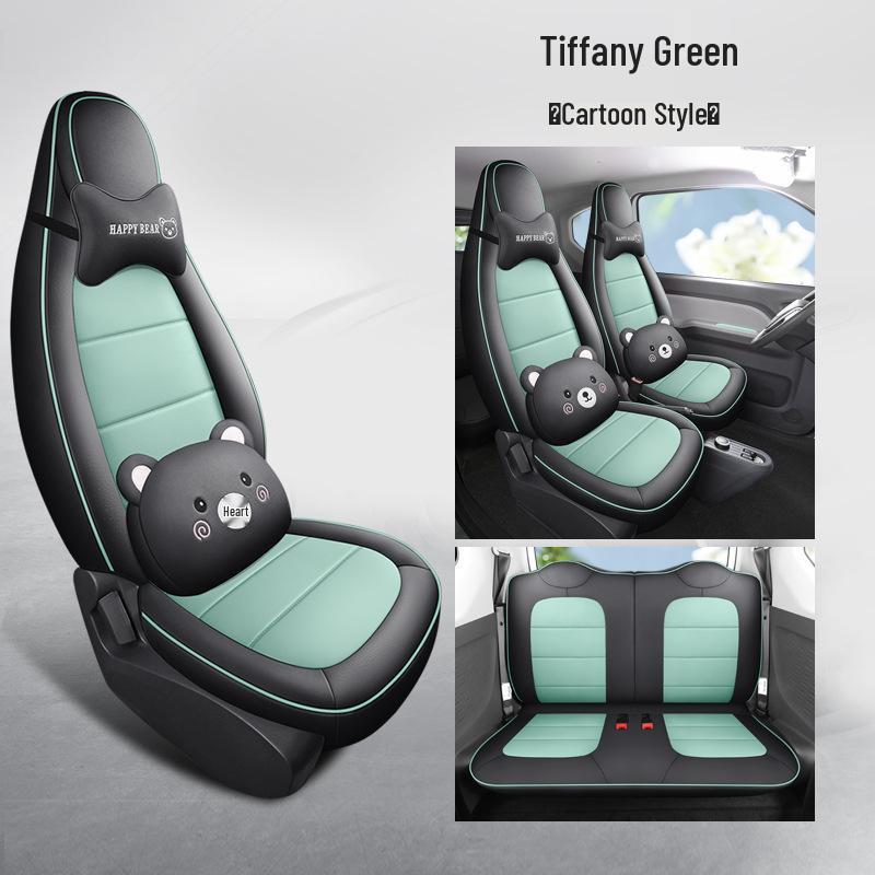 Wuling Mini Cute Cartoon Leather Car Seat Cushion Cover - Universal Fit, All Seasons