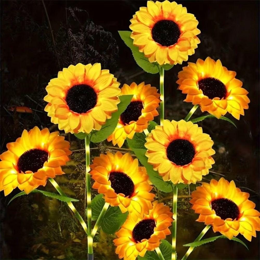 Yellow Flower Solar Sunflower Lawn Lamp 3/6 Heads Ground Mounted Light  Yard Decoration
