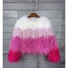 Short Faux Fur Coat Women Color Block Pink White Rose Winter Streetwear Round Neck Long Sleeve