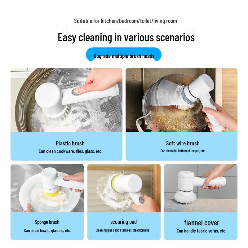 Rechargeable Handheld Electric Cleaning Brush Set for Dishes and Household Tasks