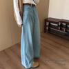 Women's Light Blue Wide Leg Jeans - Plus Size, Pear Shape, Slimming, Spring Season, Hip Covering
