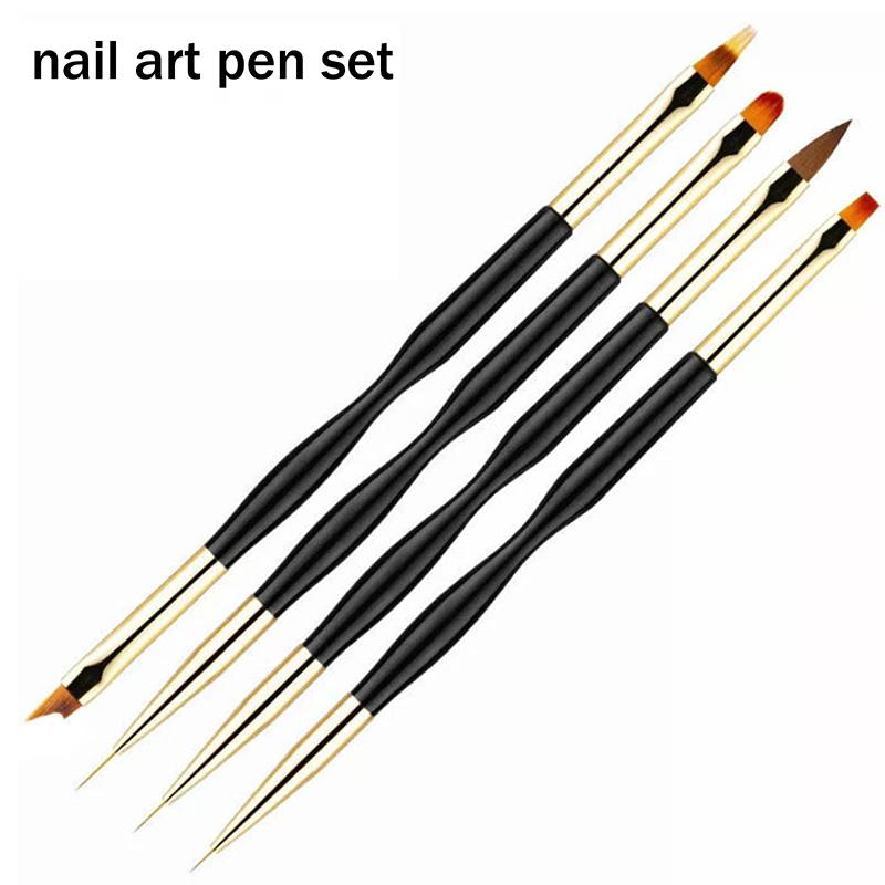 4Pcs Dual-ended Nail Brush Acrylic Nail Art Brushes Professional Gel Nail Polish Liner Flower Painting Drawing Manicure Tools