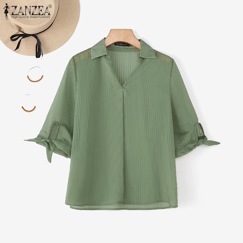 ZANZEA Women Summer V-Neck Loose Casual Half Sleeve Blouse