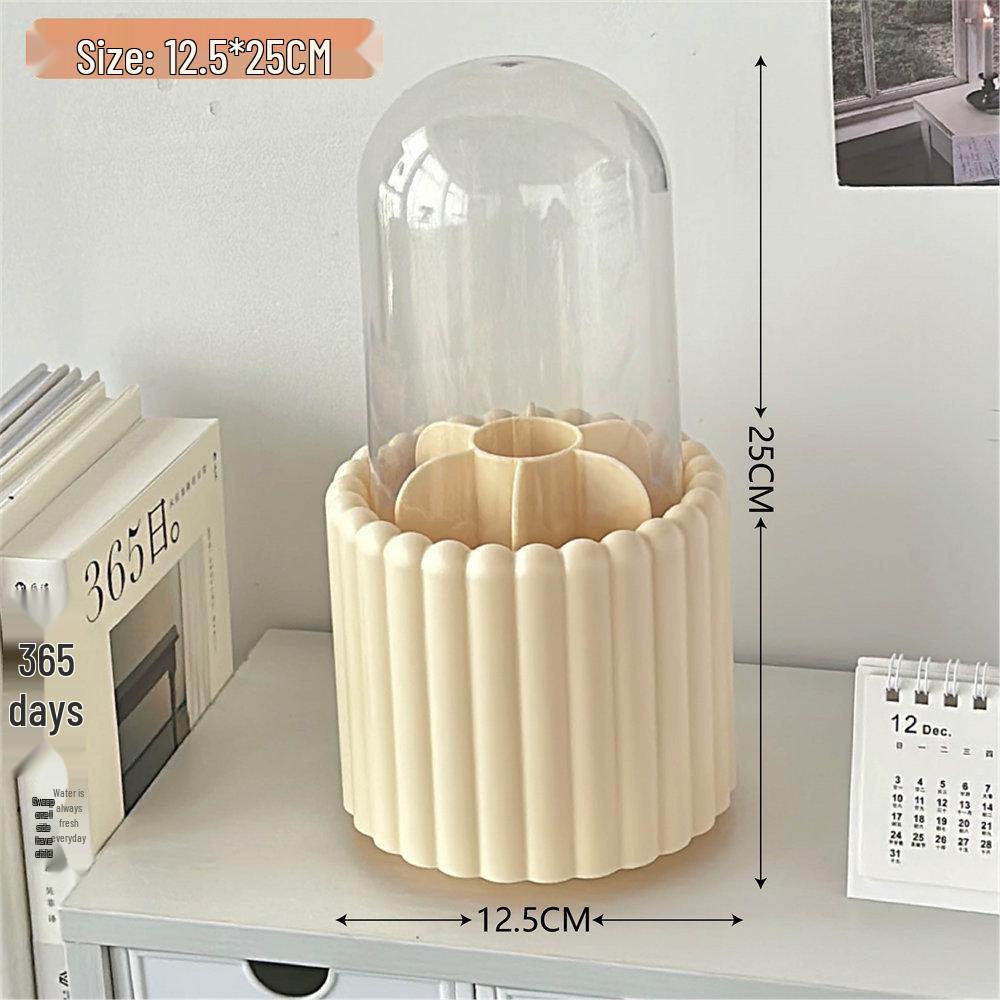 Rotating Dust-Proof Cosmetic Organizer: Makeup Brush Holder, Lipstick & Eyeshadow Storage, Desk Pen Holder