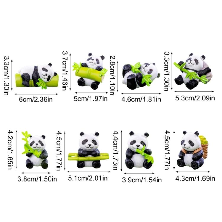8 Pack Realistic Panda Figurines Small Animal Models Miniatures Ornaments for Cake Toppers and Garden Decors Accessories