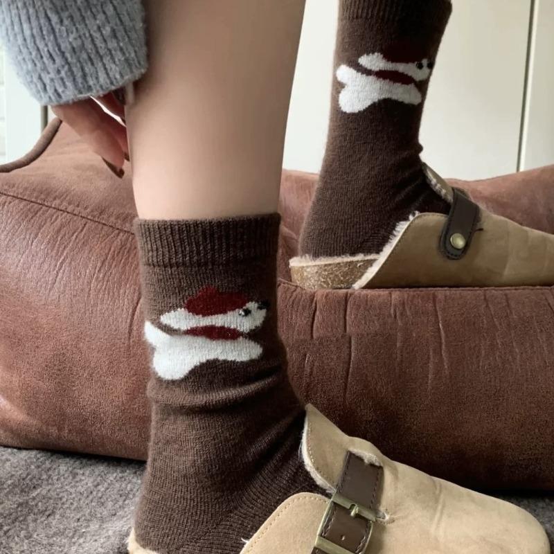 Female Autumn and Winter Thickened Warm Lovely Puppy Wool Boneless Pile Socks